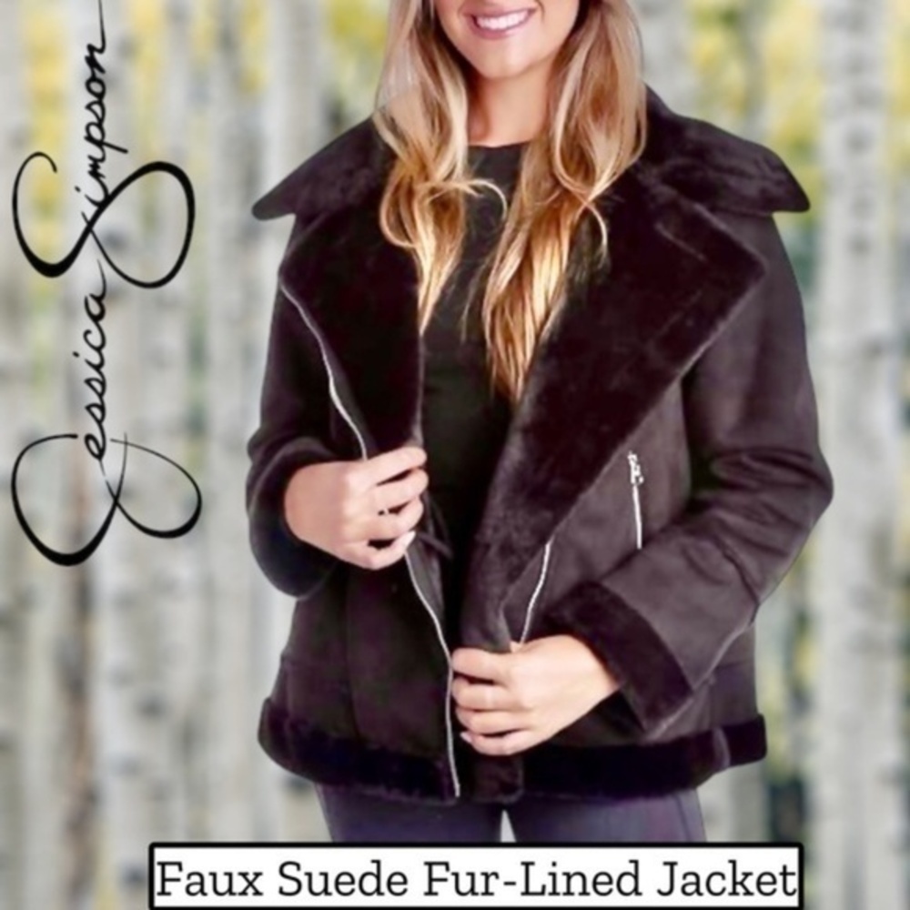 JESSICA SIMPSON NWT Faux Suede/Fur Oversized Moto/Aviator/Bomber Style Jacket